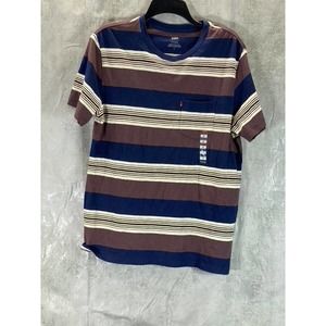 Levi's Men's Brown/Navy Striped Crewneck Standard-Fit Short-Sleeve T-Shirt SZ M